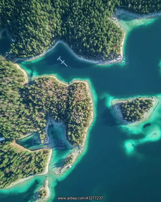 : Eibsee lake, shore area with bays and small islands : Eibsee lake, shore area with bays and small islands