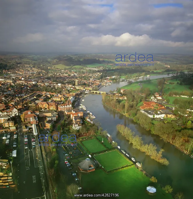 : England - Aerial view, Henley-on-Thames and River : England - Aerial view, Henley-on-Thames and River