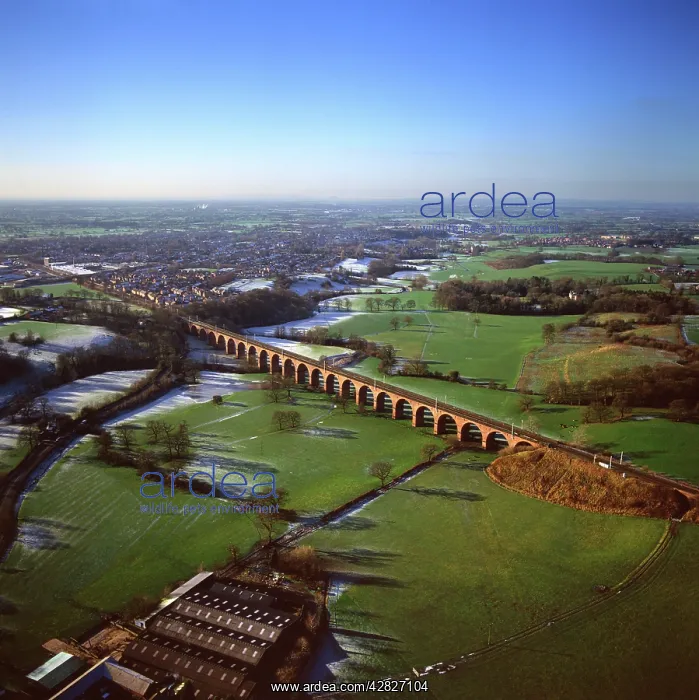: England - Aerial view, Holmes Chapel Viaduct and : England - Aerial view, Holmes Chapel Viaduct and