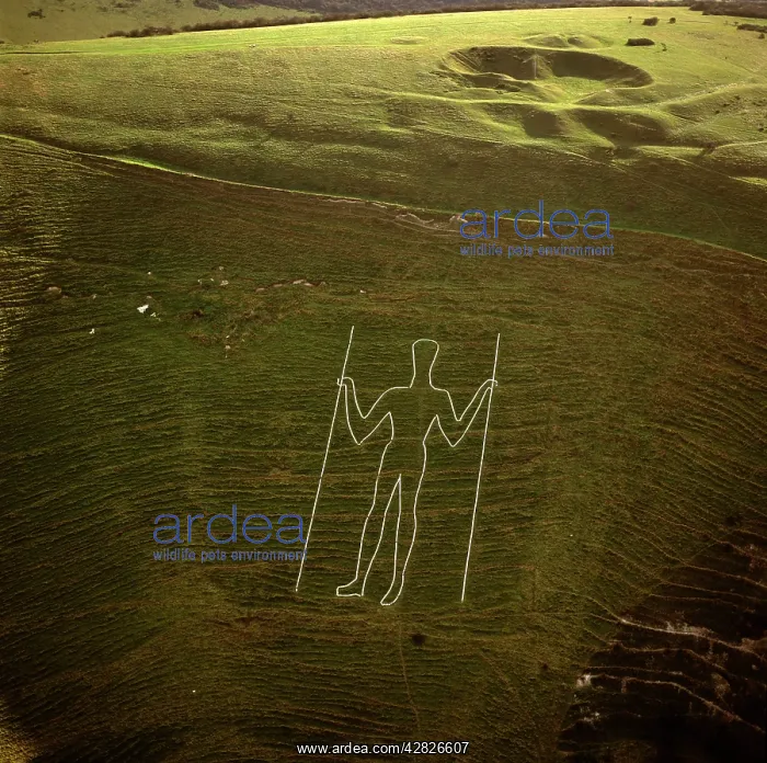 : England - Aerial view, Long Man of Wilmington, East Sussex : England - Aerial view, Long Man of Wilmington, East Sussex