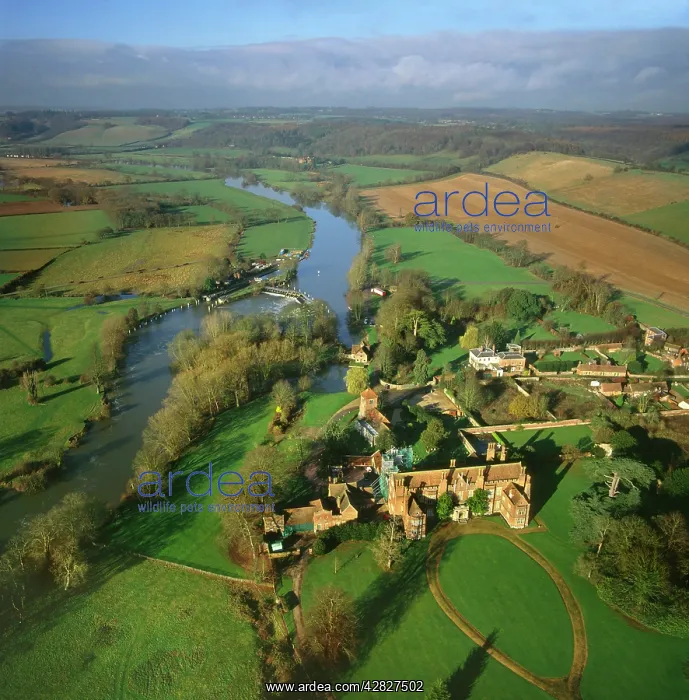 : England - Aerial view, Mapledurham and River Thames : England - Aerial view, Mapledurham and River Thames