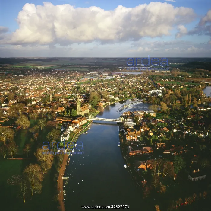 : England - Aerial view, Marlow and the River Thames : England - Aerial view, Marlow and the River Thames