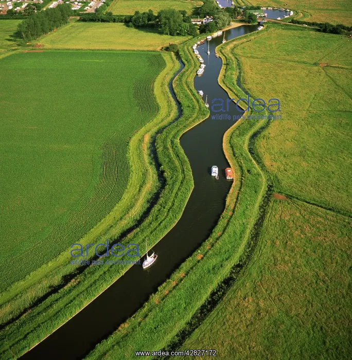 : England - Aerial view, Norfolk Broads at Ludham Bridge : England - Aerial view, Norfolk Broads at Ludham Bridge