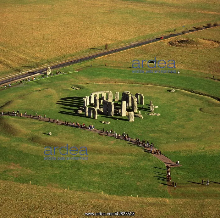 : England - Aerial view of Stonehenge, with the main : England - Aerial view of Stonehenge, with the main