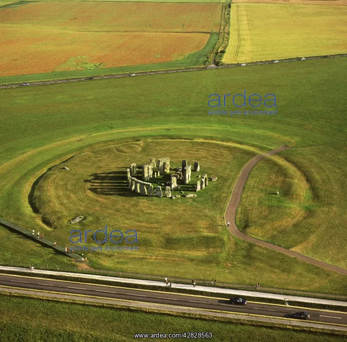: England - Aerial view of Stonehenge and the main : England - Aerial view of Stonehenge and the main