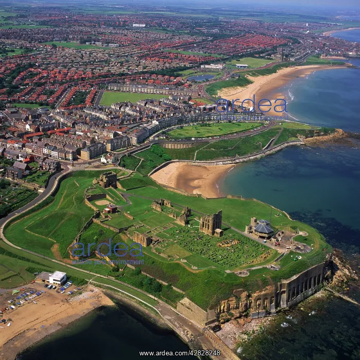 : England - Aerial view, Tynemouth Priory and Castle : England - Aerial view, Tynemouth Priory and Castle