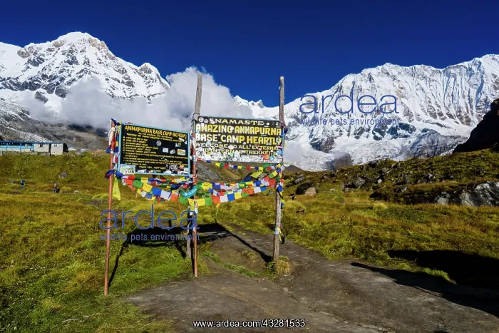 : Entrance gate of Annapurna Base Camp, back snow : Entrance gate of Annapurna Base Camp, back snow