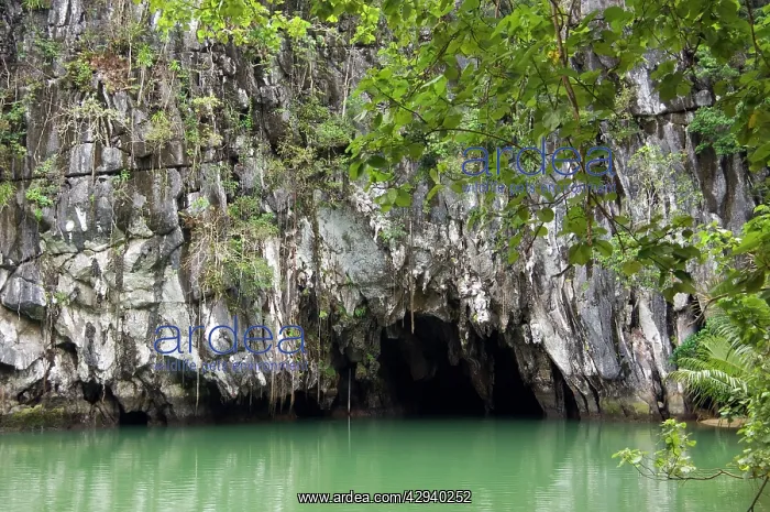  : Entry to a cave that features a limestone karst