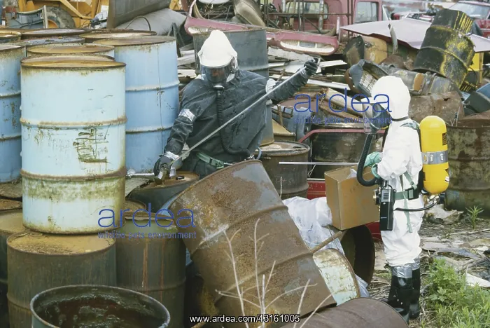 : EPA Workers Testing Waste Barrels : EPA Workers Testing Waste Barrels