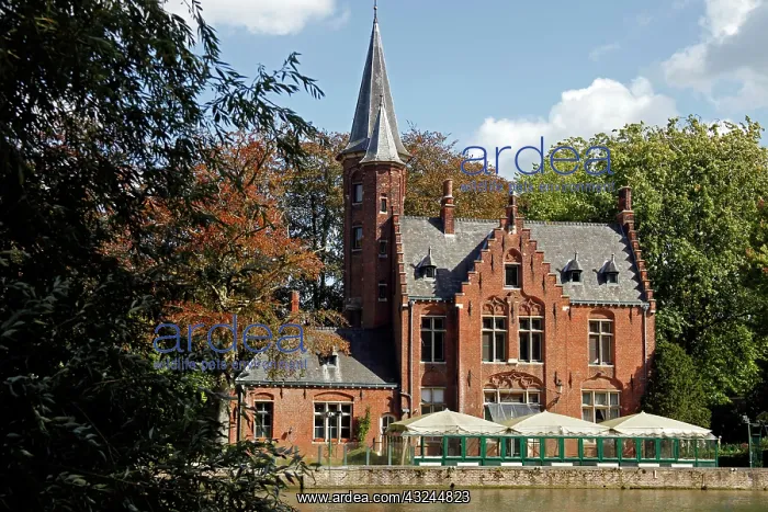 : Europe, Belgium, Bruges. Brick church on : Europe, Belgium, Bruges. Brick church on