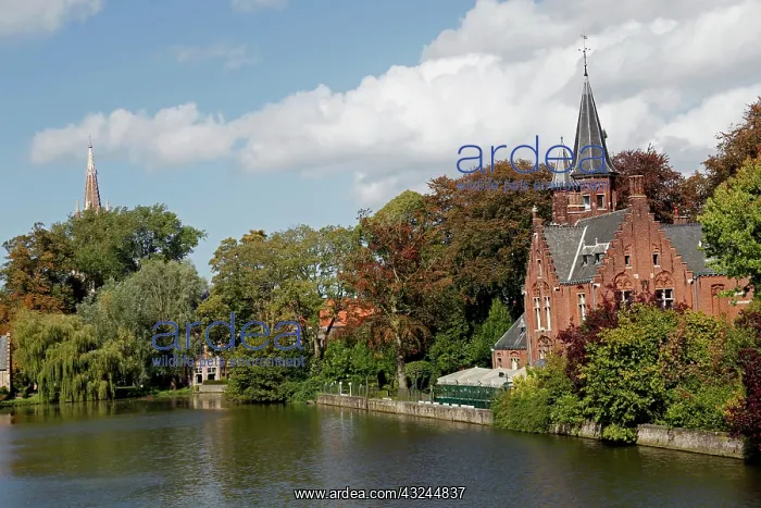 : Europe, Belgium, Bruges. Brick church on : Europe, Belgium, Bruges. Brick church on