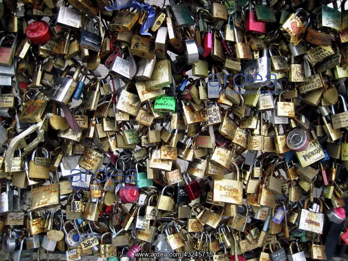 : Europe, France, Paris. Love-locks on the : Europe, France, Paris. Love-locks on the