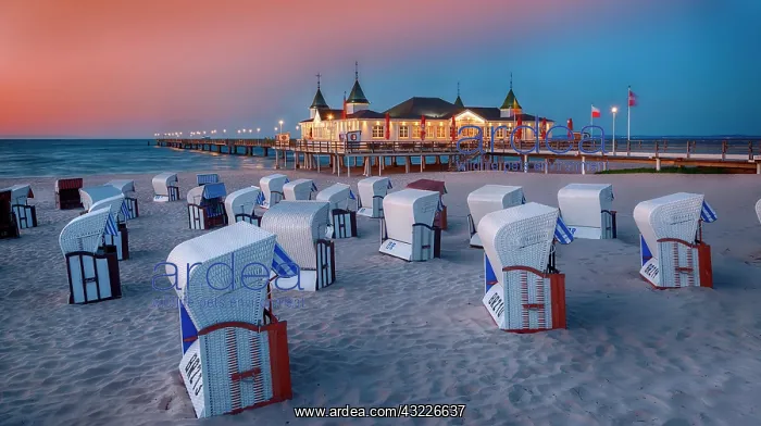  : Evening mood with beach chairs with pier Ahlbeck