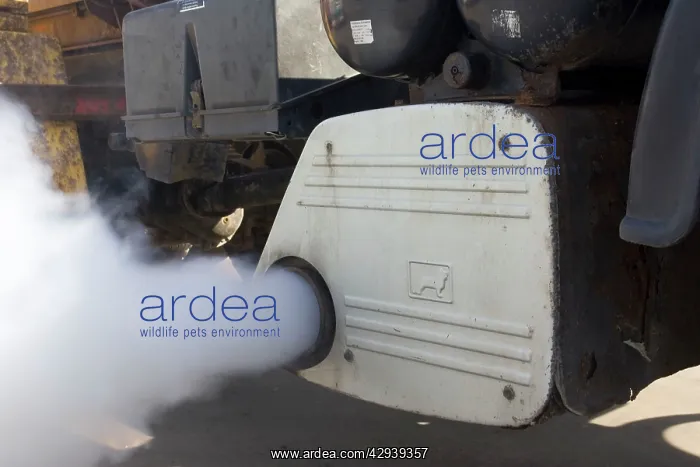  : Exhaust gases emitted from sliencer of large truck