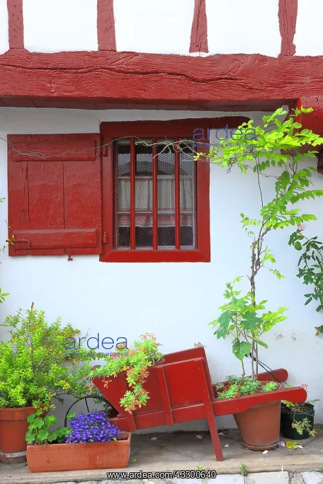 : Facade of a house decorated in the Basque village : Facade of a house decorated in the Basque village