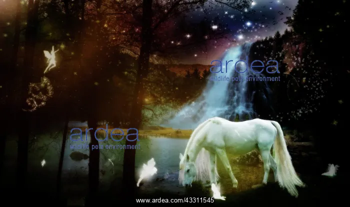 : Fairyland, inicorn with fairy on lake in the forest : Fairyland, inicorn with fairy on lake in the forest