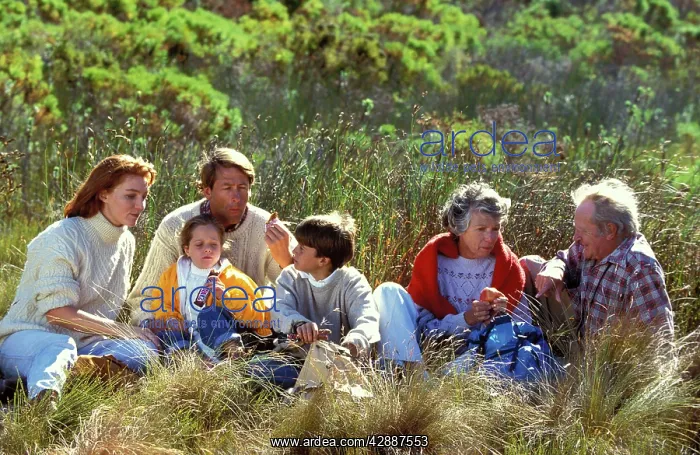 : Family - parents, children and grandparents having picnic : Family - parents, children and grandparents having picnic