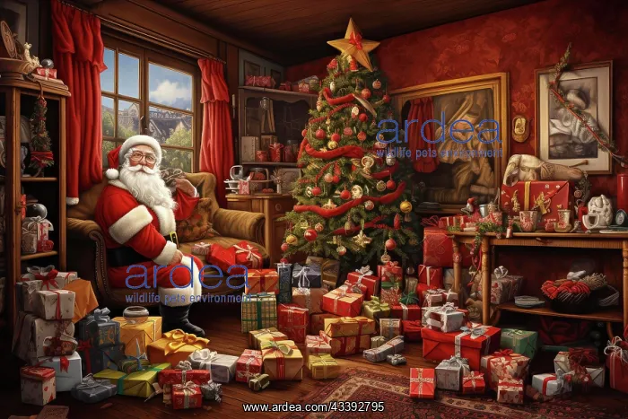 : Father Christmas with beard, Christmas tree with : Father Christmas with beard, Christmas tree with