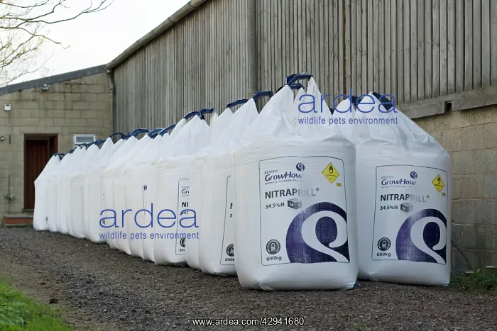 : Fertiliser - stack of large white bags of farm : Fertiliser - stack of large white bags of farm