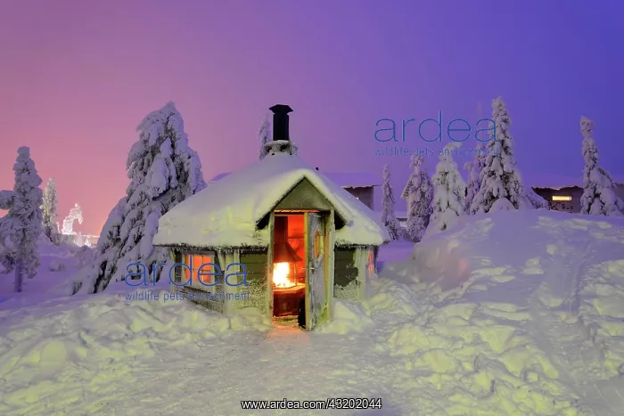 : Finnish Kota in a snow-covered landscape, Iso Sy&, x1d25; : Finnish Kota in a snow-covered landscape, Iso Sy&, x1d25;