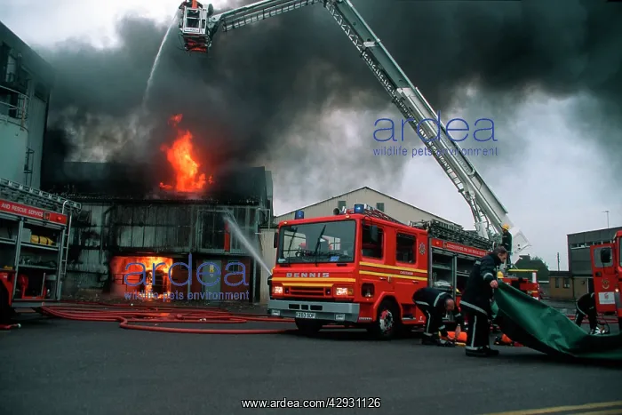 : Firefighting applicances tackling blaze : Firefighting applicances tackling blaze
