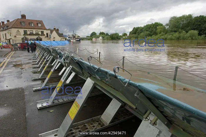 : Flood barriers alongside River Severn June 27 2007 : Flood barriers alongside River Severn June 27 2007