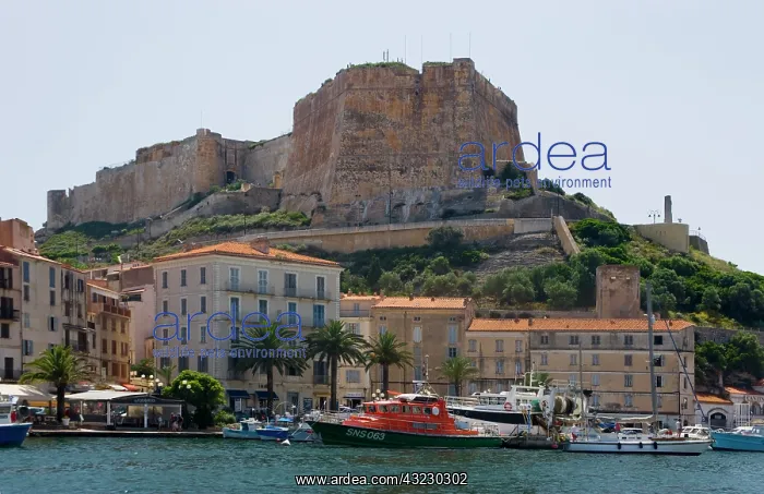 : France, Corsica. Walled citadel enclosing : France, Corsica. Walled citadel enclosing