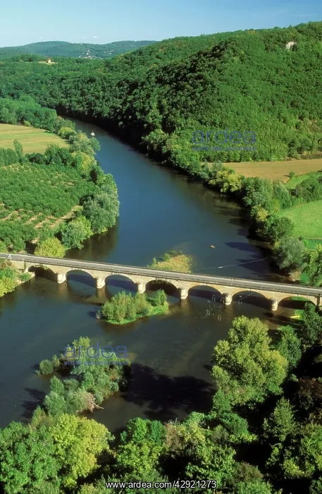 : FRANCE - River Dordogne with bridge : FRANCE - River Dordogne with bridge