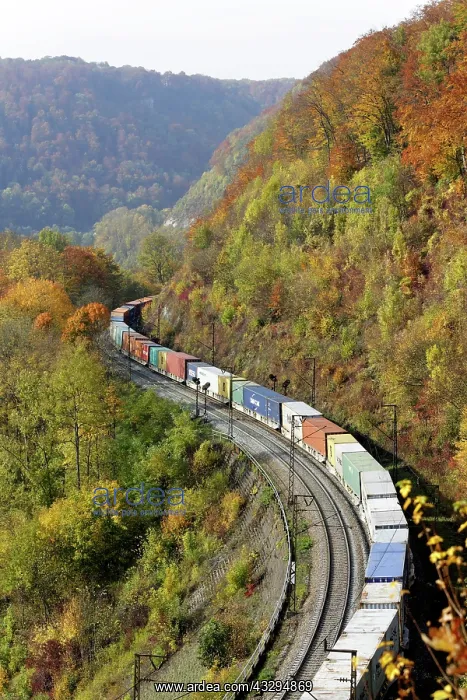 : Freight train on rails, Geislinger Steige between : Freight train on rails, Geislinger Steige between