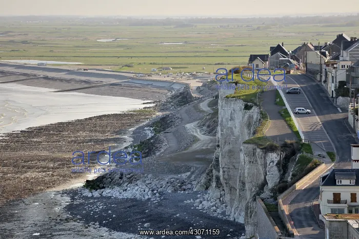 : French town on a chalk cliff with view over the Somme bay : French town on a chalk cliff with view over the Somme bay
