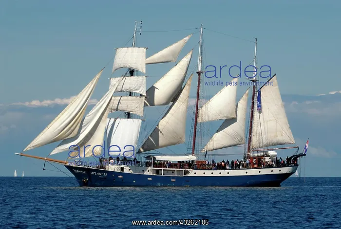 : Fully rigged three-masted schooner, Atlantis, traditional : Fully rigged three-masted schooner, Atlantis, traditional