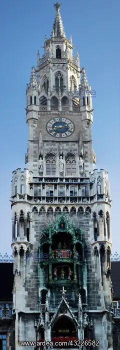 : Germany, Munich. Glockenspiel clock on side : Germany, Munich. Glockenspiel clock on side