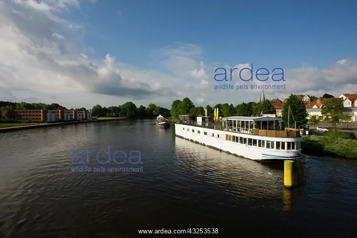 : Germany, Schleswig-Holstein, Lubeck. Barge : Germany, Schleswig-Holstein, Lubeck. Barge