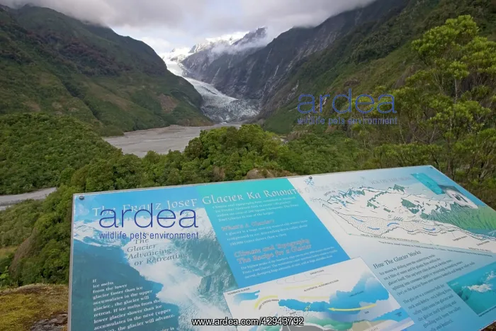 : Glacier - Information board on Franz Josef glacier : Glacier - Information board on Franz Josef glacier