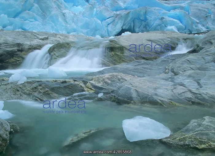 : Glacier opening - blue glacier ice and glacial : Glacier opening - blue glacier ice and glacial