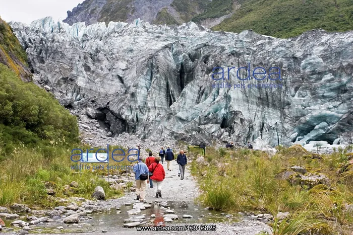 : Glacier - walkers in glacial valley : Glacier - walkers in glacial valley