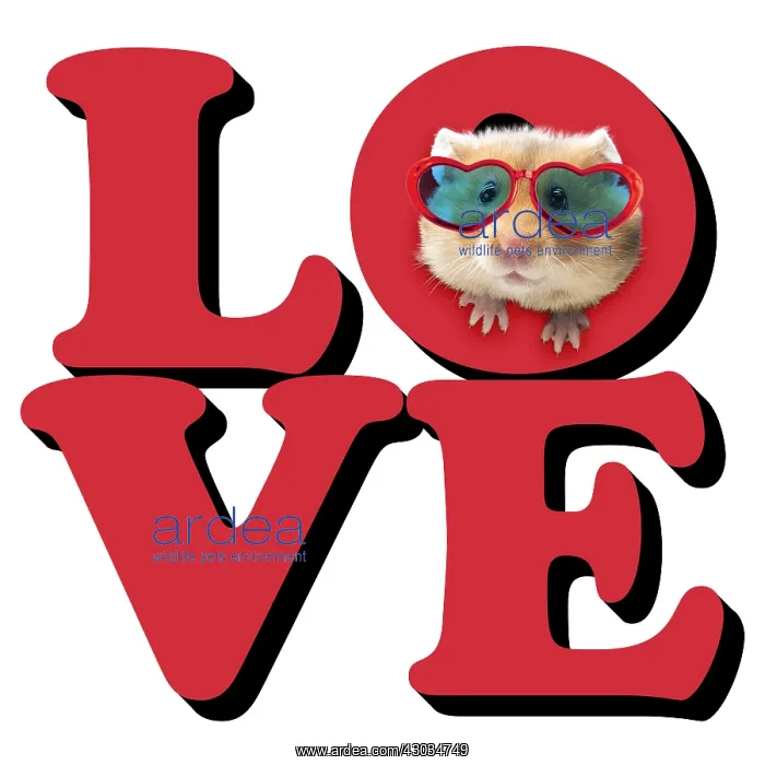  : Golden Hamster looking through the word Love