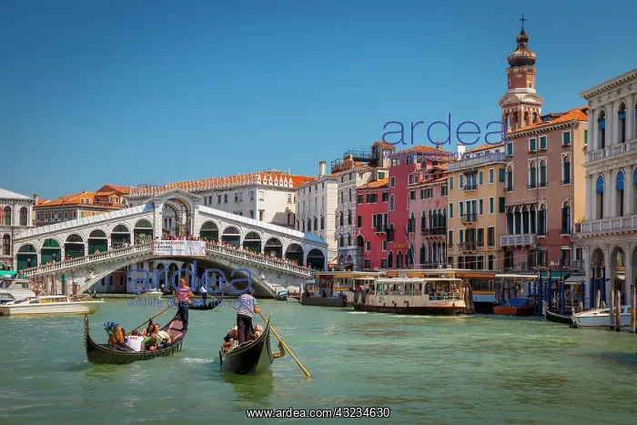 : Gondolas along the Grand Canal at the Rialto : Gondolas along the Grand Canal at the Rialto