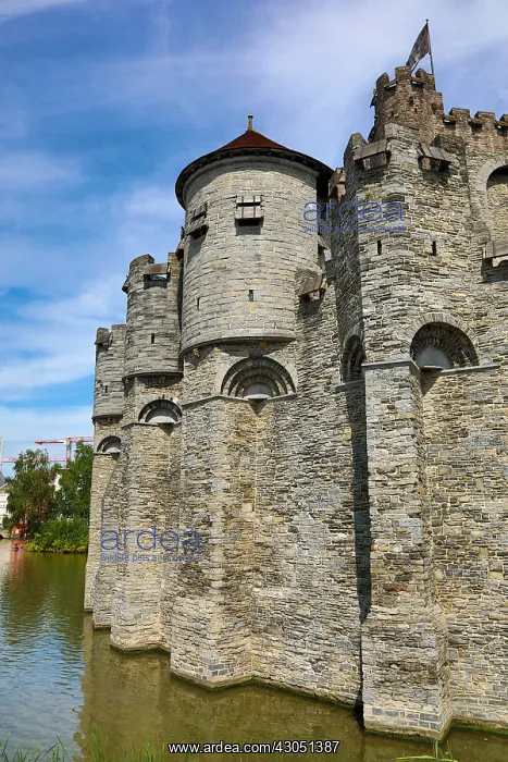 : Gravensteen medieval castle and moat, Ghent, Belgium : Gravensteen medieval castle and moat, Ghent, Belgium