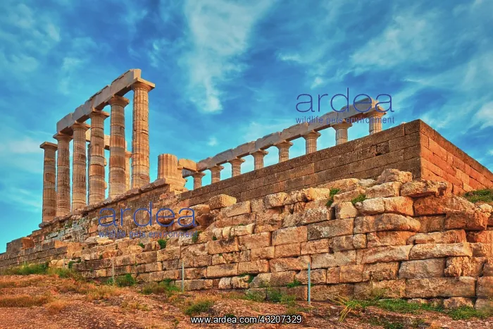 : Greece Cape Sounio. Ruins of an ancient temple o : Greece Cape Sounio. Ruins of an ancient temple o