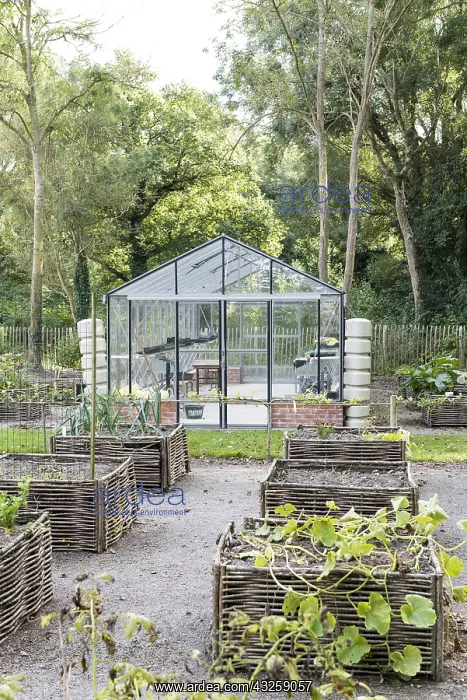  : Greenhouse and square foot gardens with hazel wood