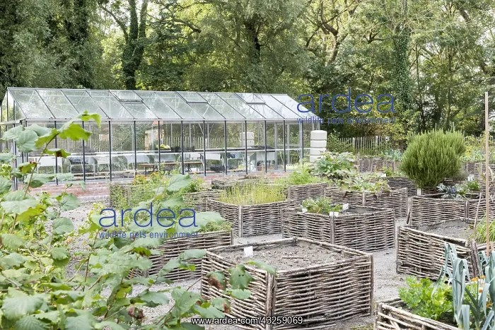 : Greenhouse and square foot gardens with hazel wood : Greenhouse and square foot gardens with hazel wood
