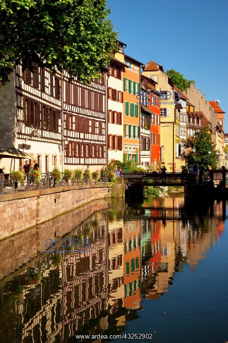: Half-timbered buildings reflected in the : Half-timbered buildings reflected in the