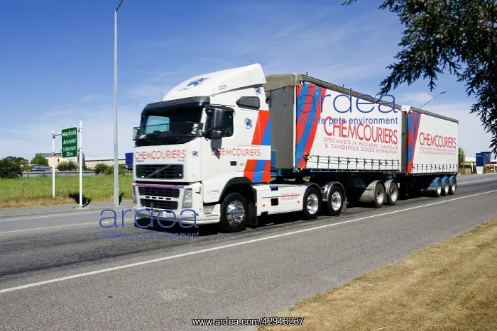 : Heavy truck with trailer carrying chemicals near : Heavy truck with trailer carrying chemicals near