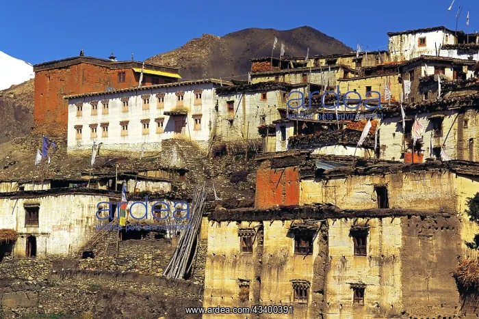 : The hilltop Tibetan-style fortress village of Jharkot : The hilltop Tibetan-style fortress village of Jharkot