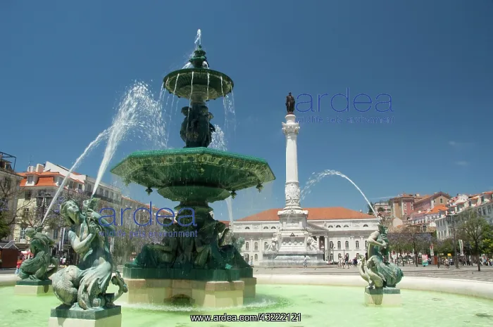 : Historic Rossio Square, one of twin fountains : Historic Rossio Square, one of twin fountains