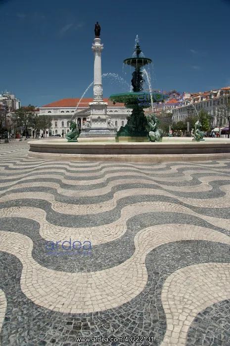 : Historic Rossio Square, Wave pattern mosaic : Historic Rossio Square, Wave pattern mosaic