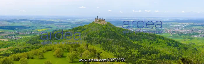 : Hohenzollern Castle in spring, Panorama, Swabian : Hohenzollern Castle in spring, Panorama, Swabian