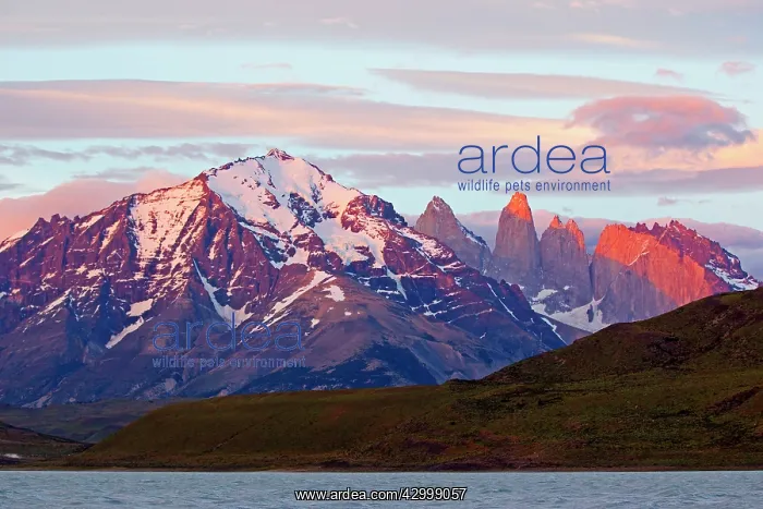 : The Horns of Torres del Paine with lake Pehoe in : The Horns of Torres del Paine with lake Pehoe in