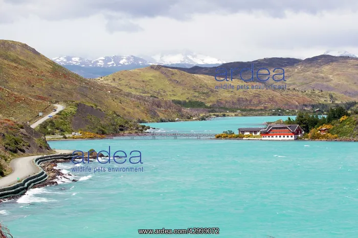: The Horns of Torres del Paine with lake Pehoe in : The Horns of Torres del Paine with lake Pehoe in
